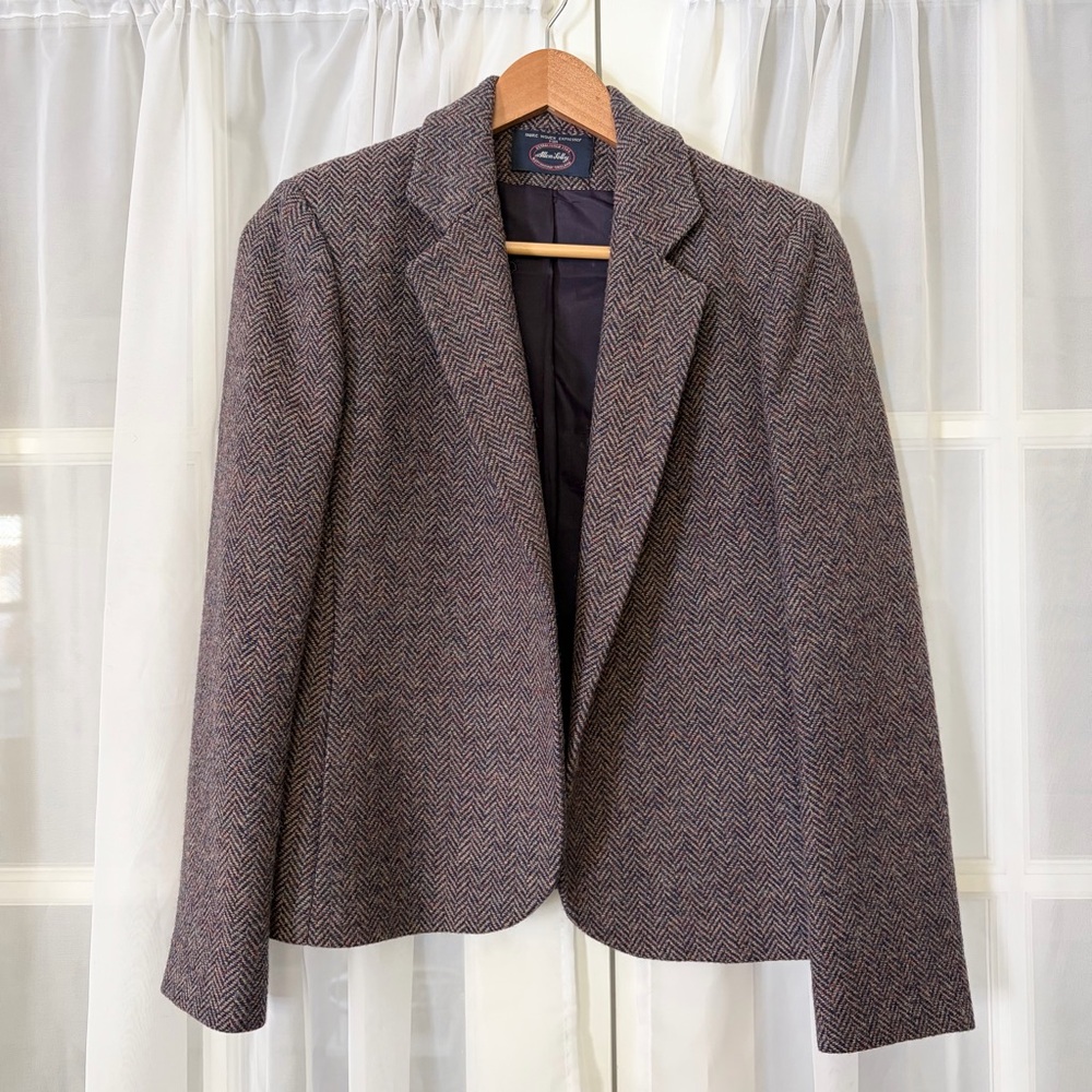 Vintage Allen Solly Wool Herringbone Blazer Size Small Open Front